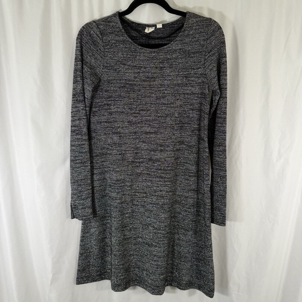 Gap Knee Length Dress Women's XS Grey Silver Metallic Long Sleeve Round neck